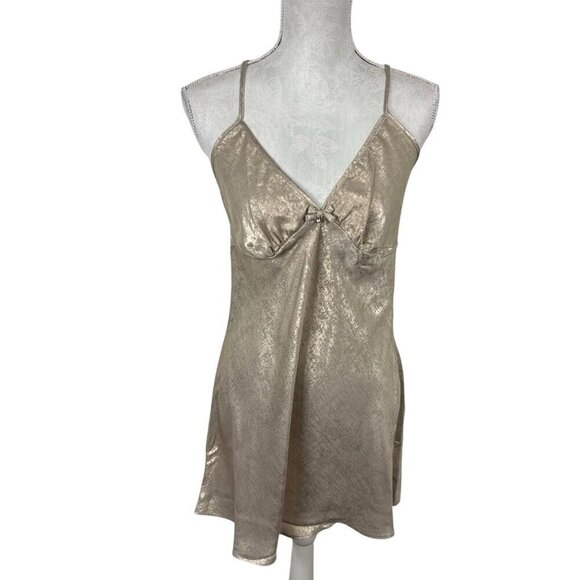 Linea Donatella Women's M Gold Shimmer Satin Nighty Nightgown Short NWT 9097 - Picture 1 of 11